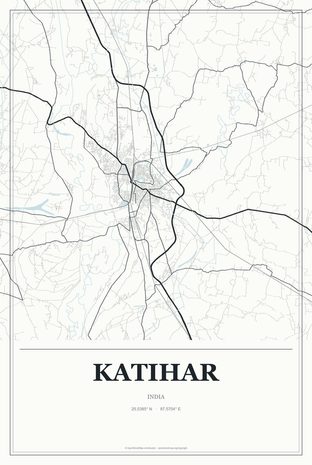 Katihar, India City Map Aluminum Sign in Gallery Air style