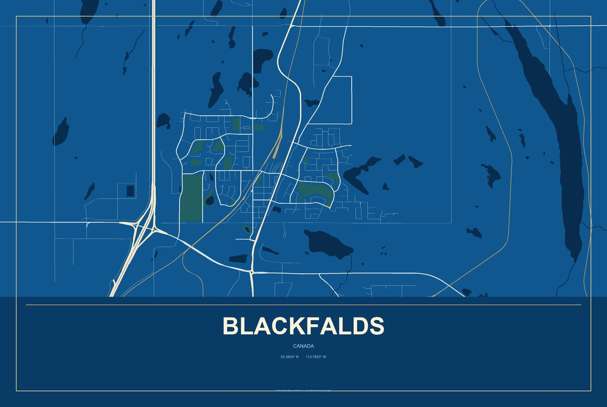 Blackfalds, Canada City Map Aluminum Sign in Harbor Cobalt style