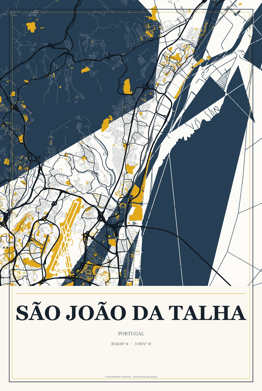 São João da Talha, Portugal City Map Aluminum Sign in Citrine Modern style