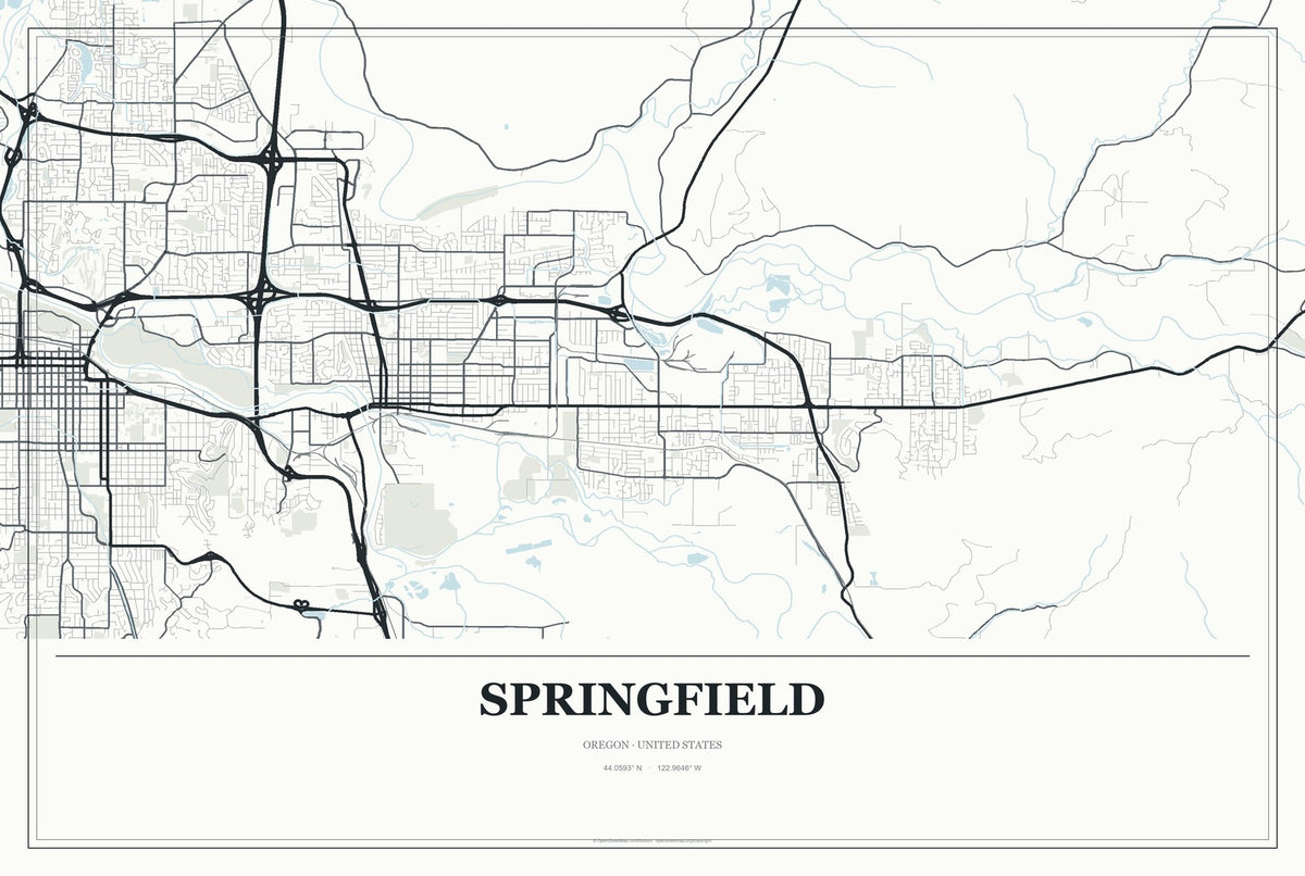 Springfield, Oregon City Map Aluminum Sign in Gallery Air style