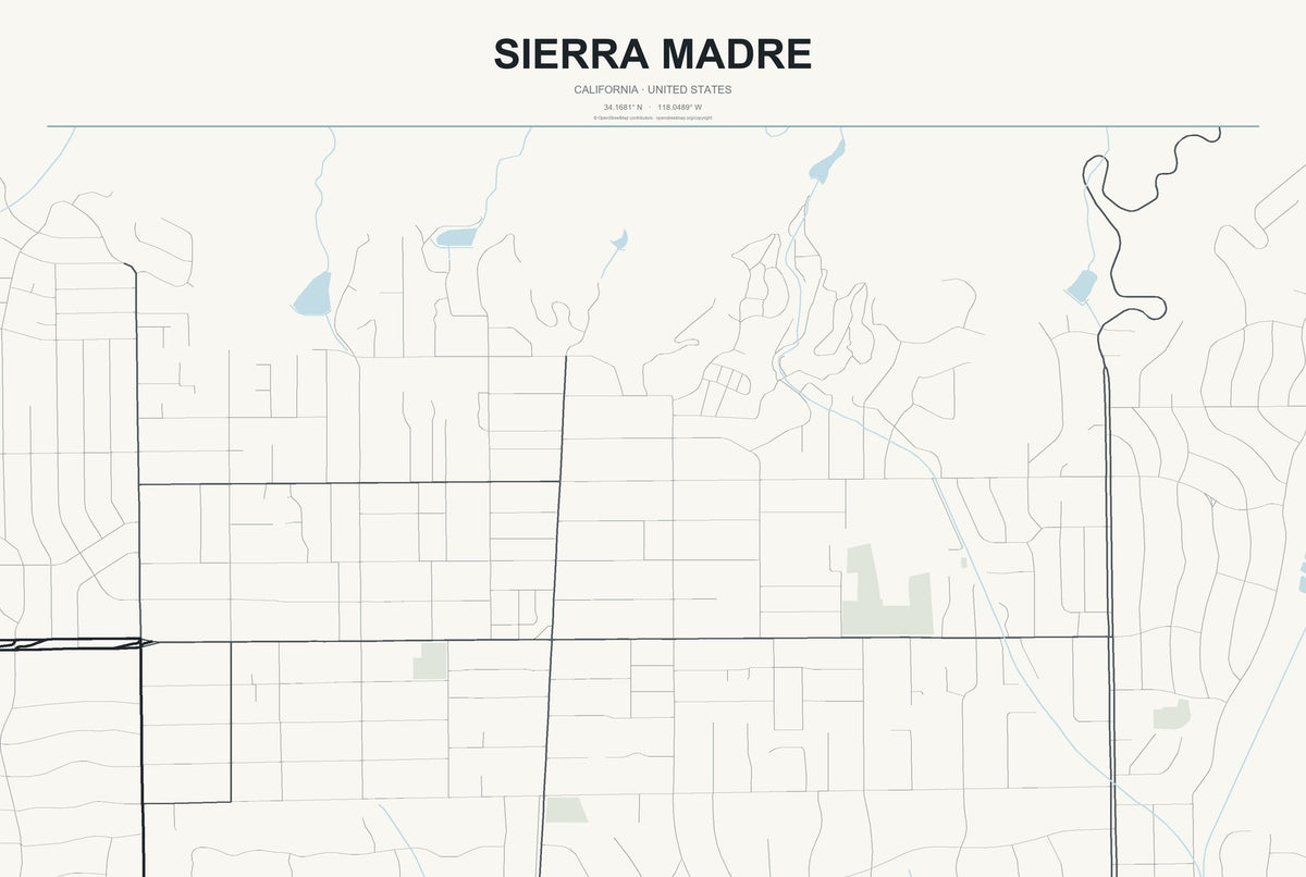 Sierra Madre, California City Map Aluminum Sign in Headline Atlas style