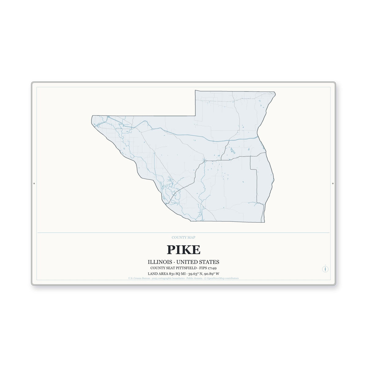 Pike County, Illinois Map Aluminum Sign in Gallery Air style