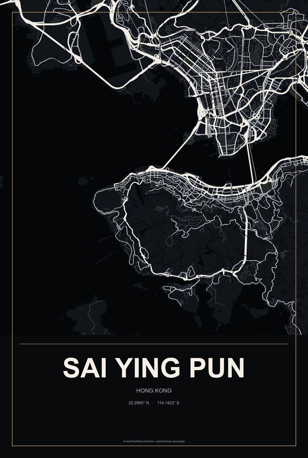 Sai Ying Pun, Hong Kong City Map Aluminum Sign in Metropolitan Noir style