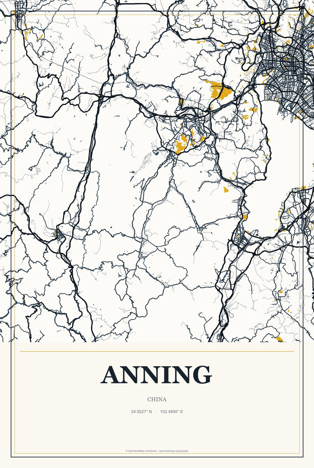 Anning, China City Map Aluminum Sign in Citrine Modern style
