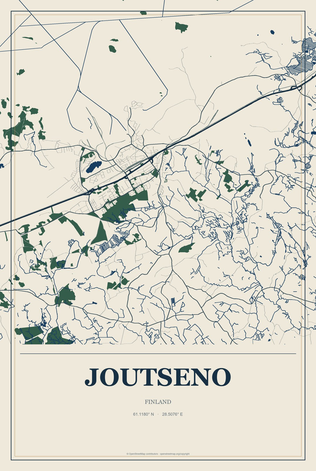 Joutseno, Finland City Map Aluminum Sign in Coastal Cutout style