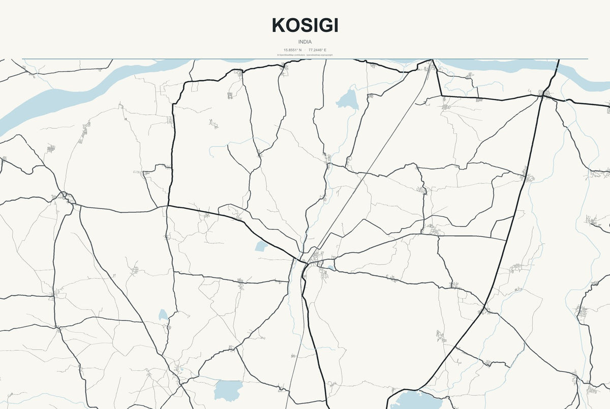 Kosigi, India City Map Aluminum Sign in Headline Atlas style