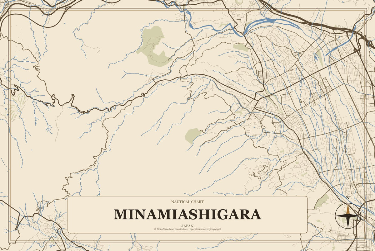 Minamiashigara, Japan City Map Aluminum Sign in Heritage Nautical style