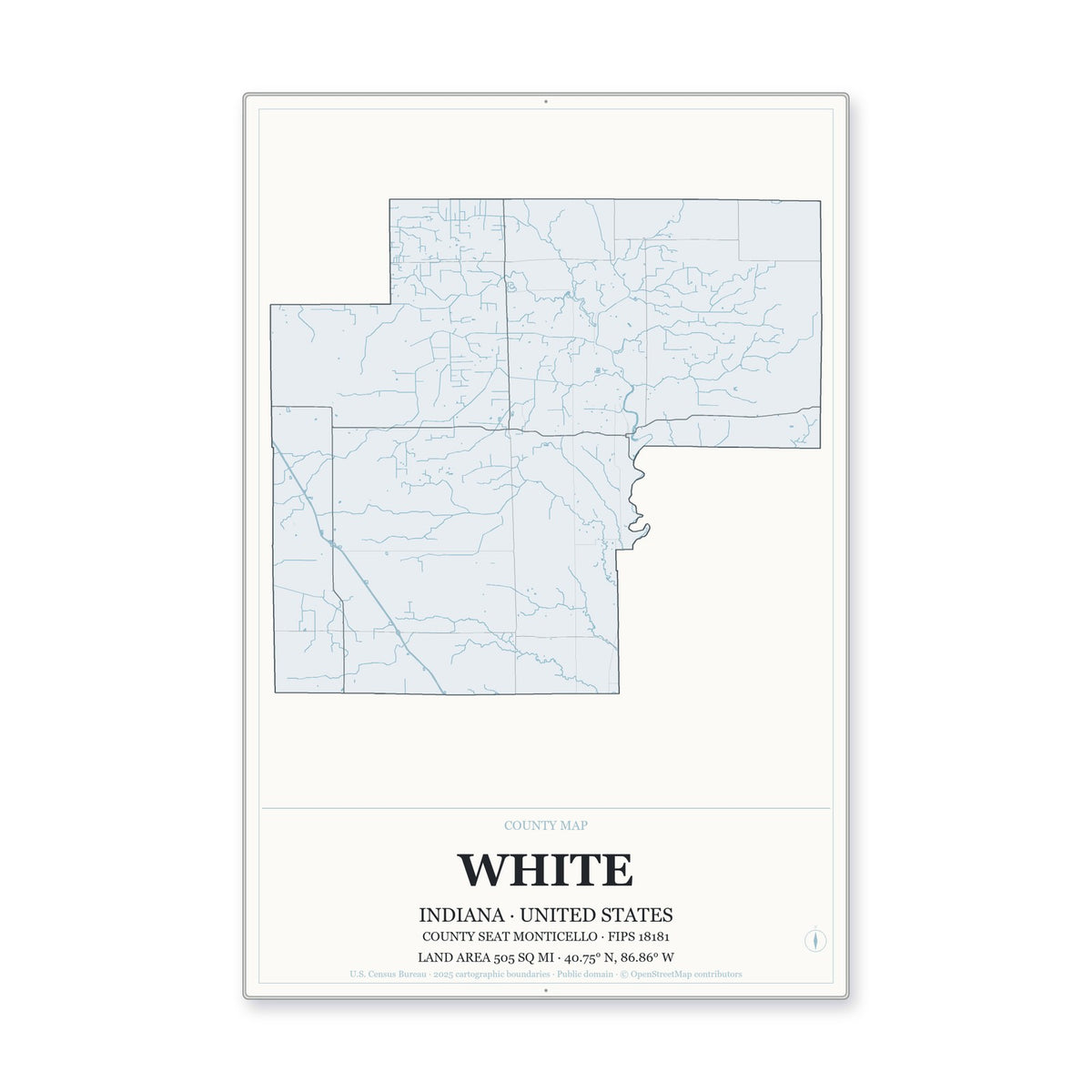 White County, Indiana Map Aluminum Sign in Gallery Air style
