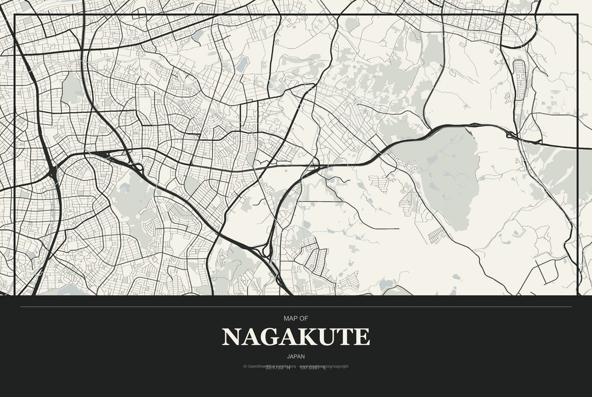 Nagakute, Japan City Map Aluminum Sign in Museum Plaque style