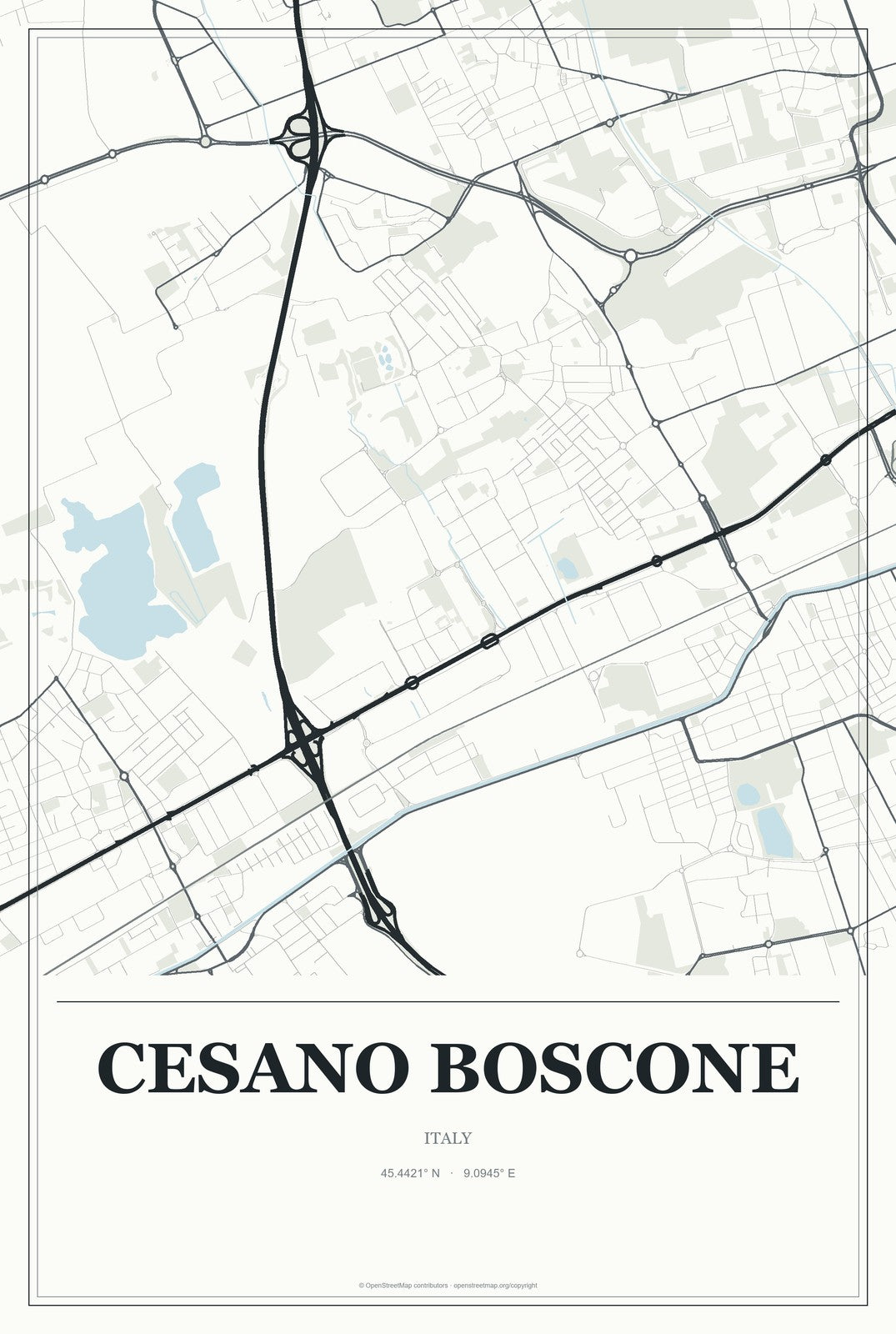 Cesano Boscone, Italy City Map Aluminum Sign in Gallery Air style