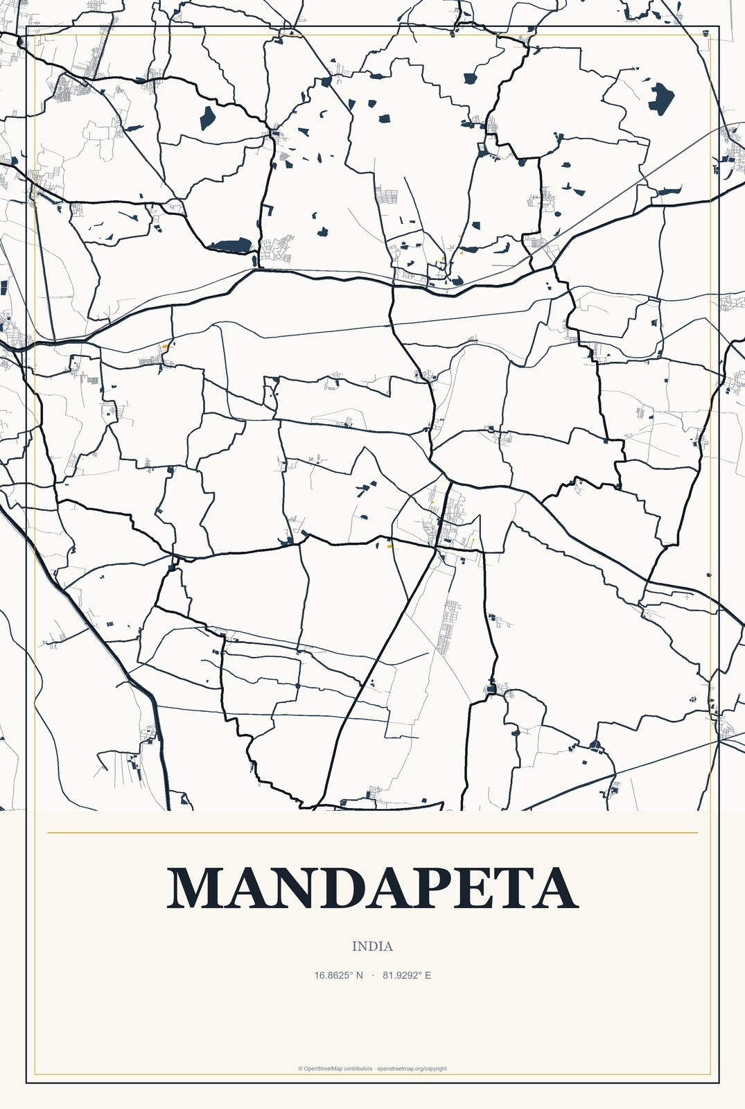 Mandapeta, India City Map Aluminum Sign in Citrine Modern style