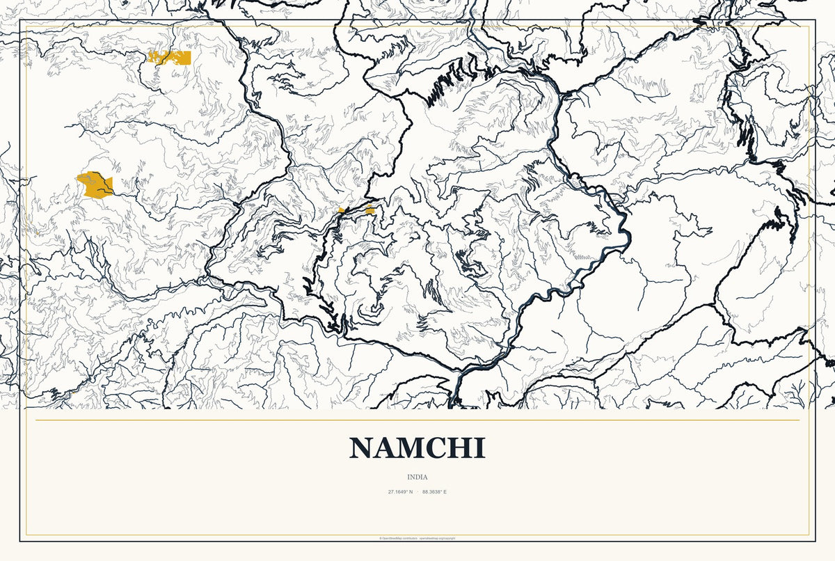 Namchi, India City Map Aluminum Sign in Citrine Modern style