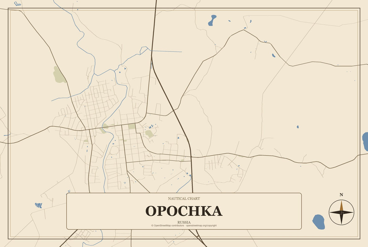 Opochka, Russia City Map Aluminum Sign in Heritage Nautical style