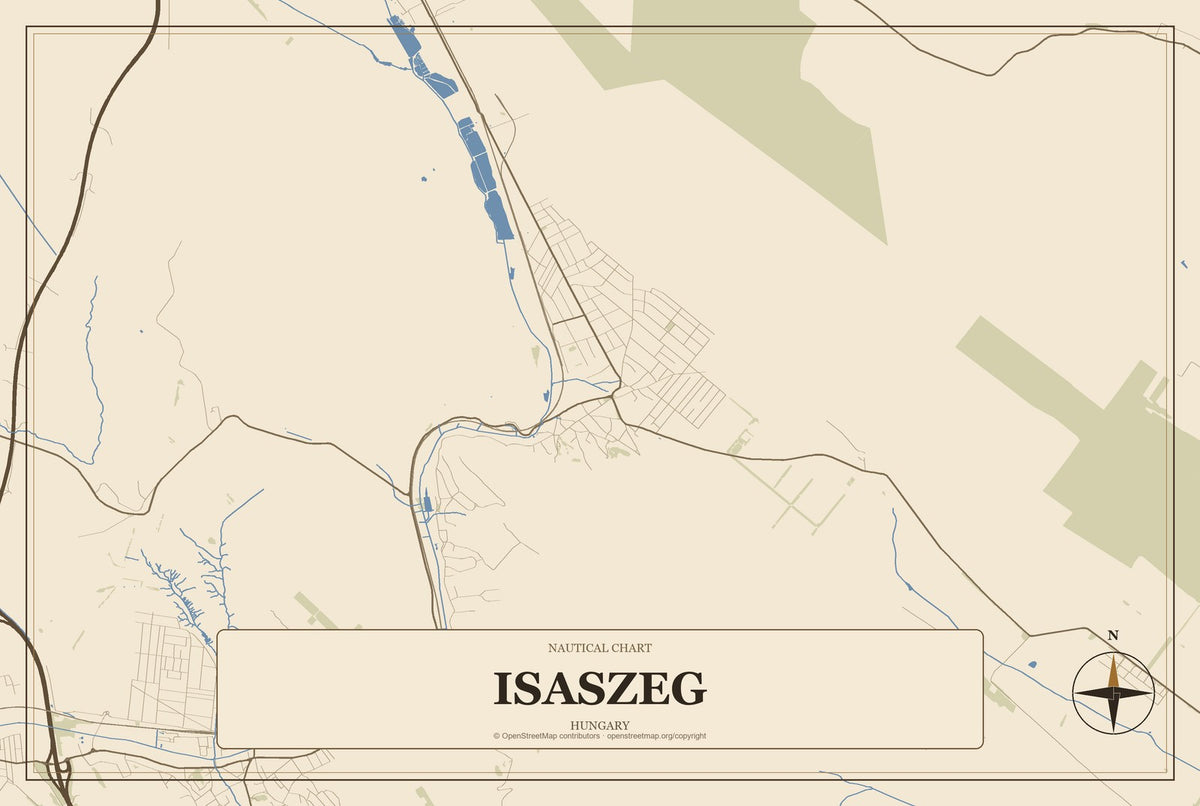 Isaszeg, Hungary City Map Aluminum Sign in Heritage Nautical style