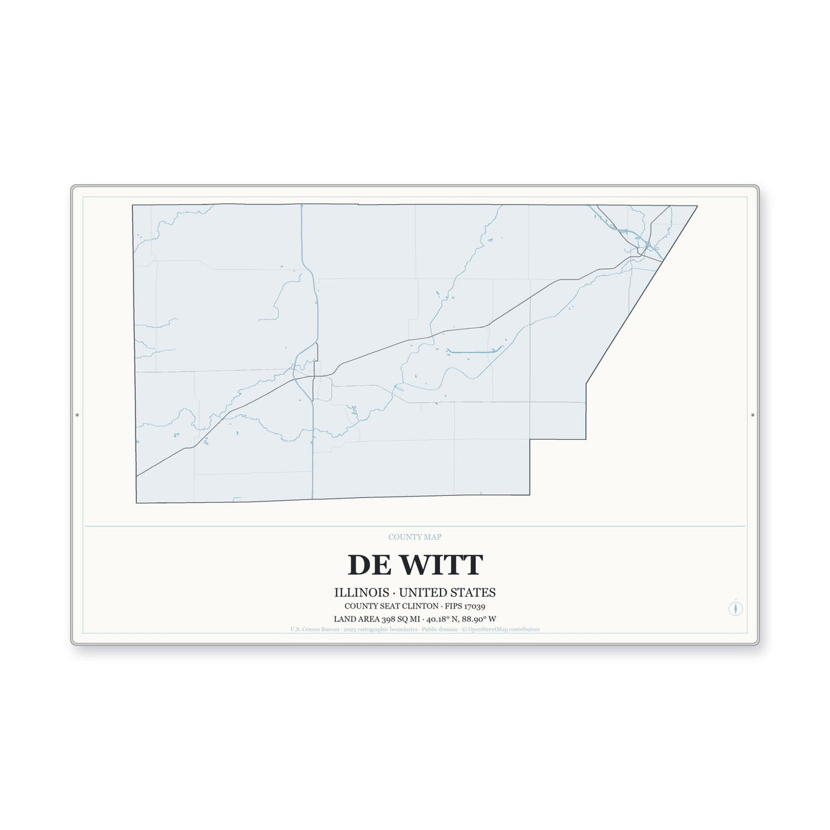 De Witt County, Illinois Map Aluminum Sign in Gallery Air style