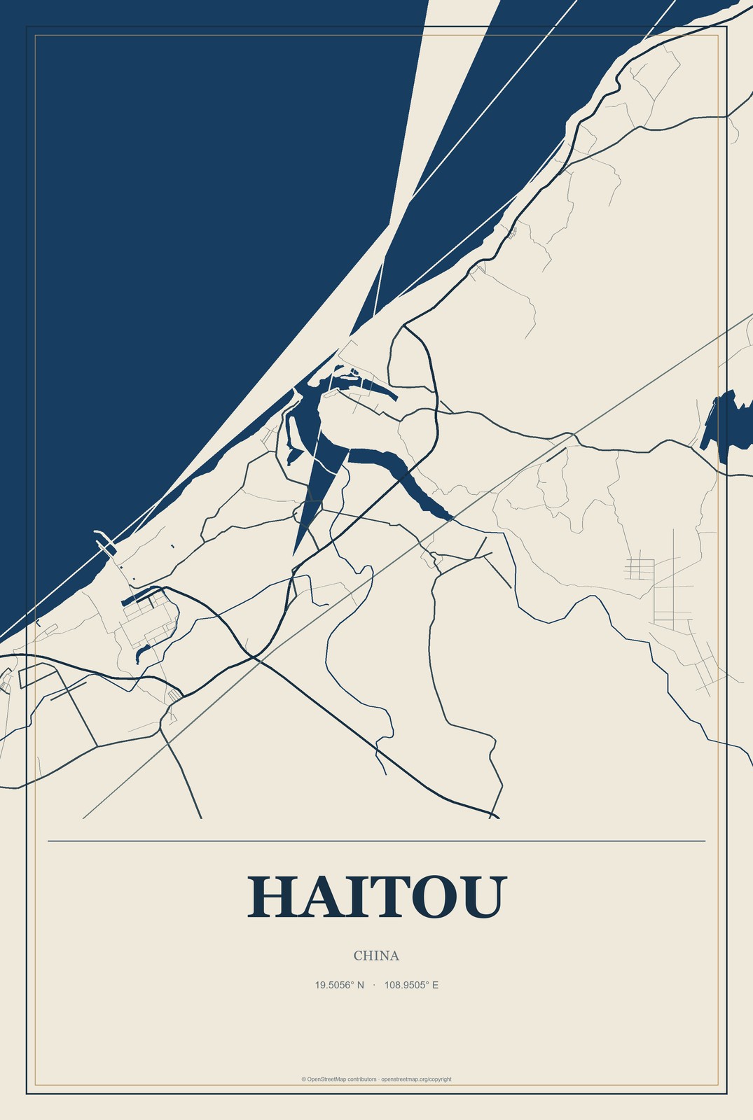 Haitou, China City Map Aluminum Sign in Coastal Cutout style