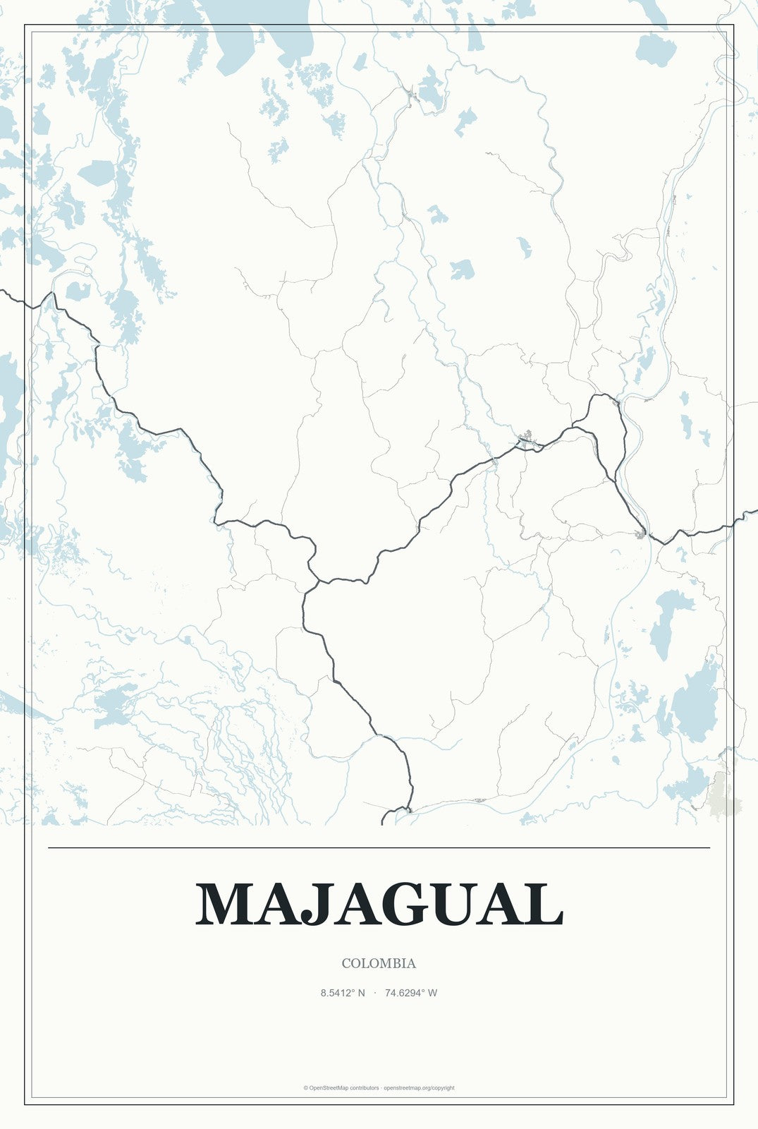 Majagual, Colombia City Map Aluminum Sign in Gallery Air style
