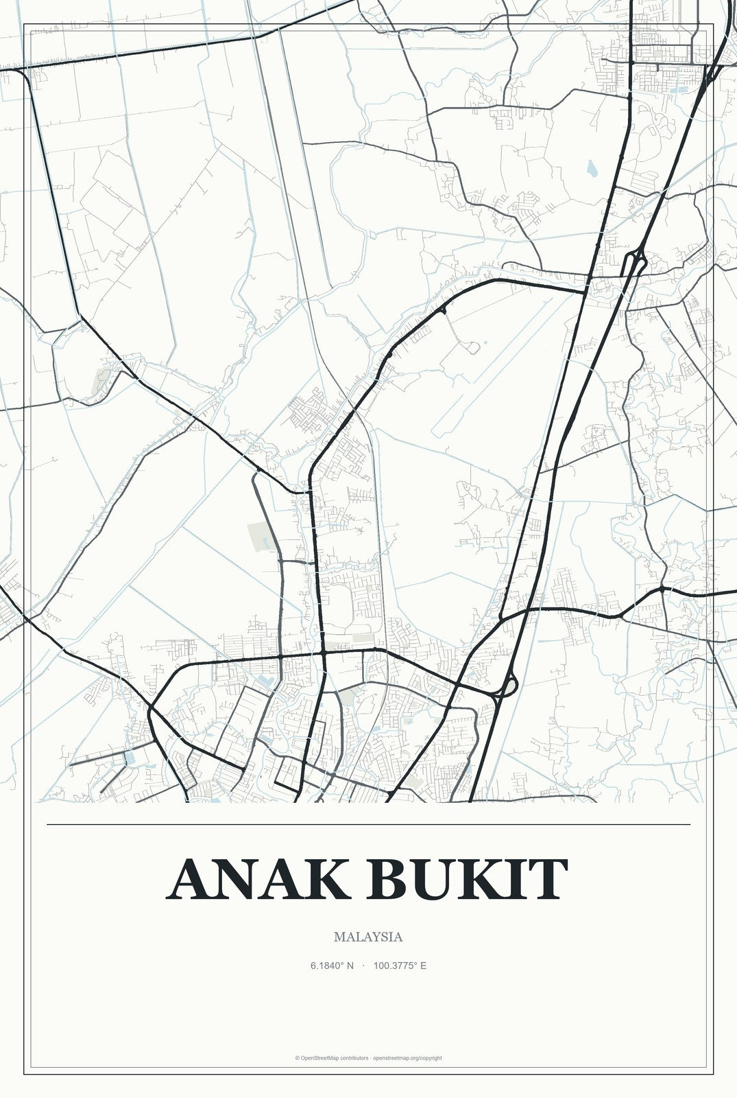 Anak Bukit, Malaysia City Map Aluminum Sign in Gallery Air style