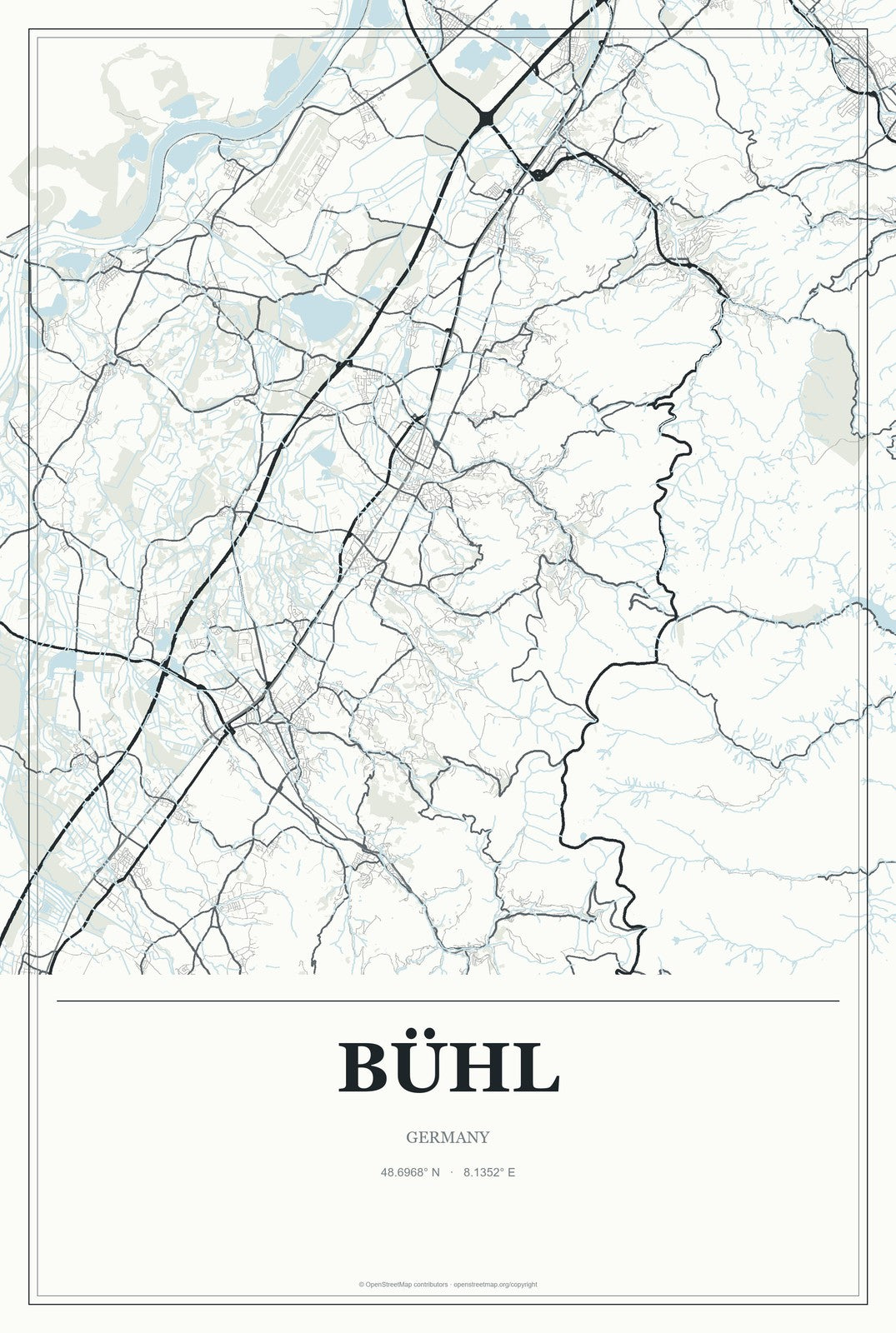 Bühl, Germany City Map Aluminum Sign in Gallery Air style