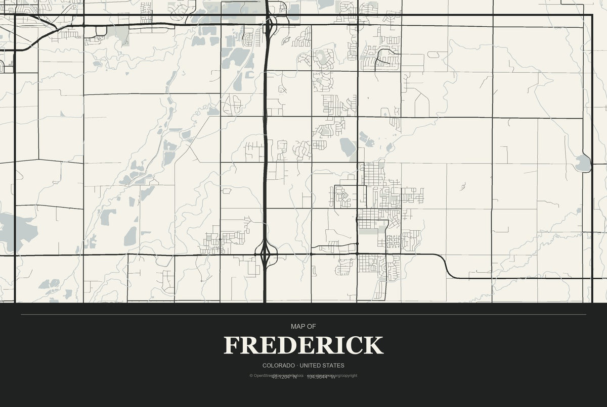 Frederick, Colorado City Map Aluminum Sign in Museum Plaque style