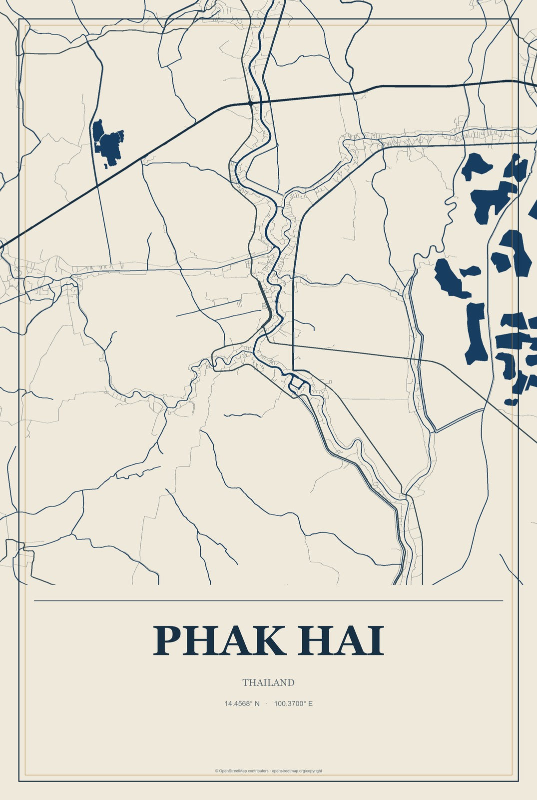 Phak Hai, Thailand City Map Aluminum Sign in Coastal Cutout style
