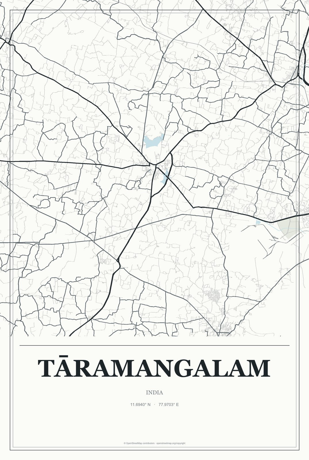 Tāramangalam, India City Map Aluminum Sign in Gallery Air style