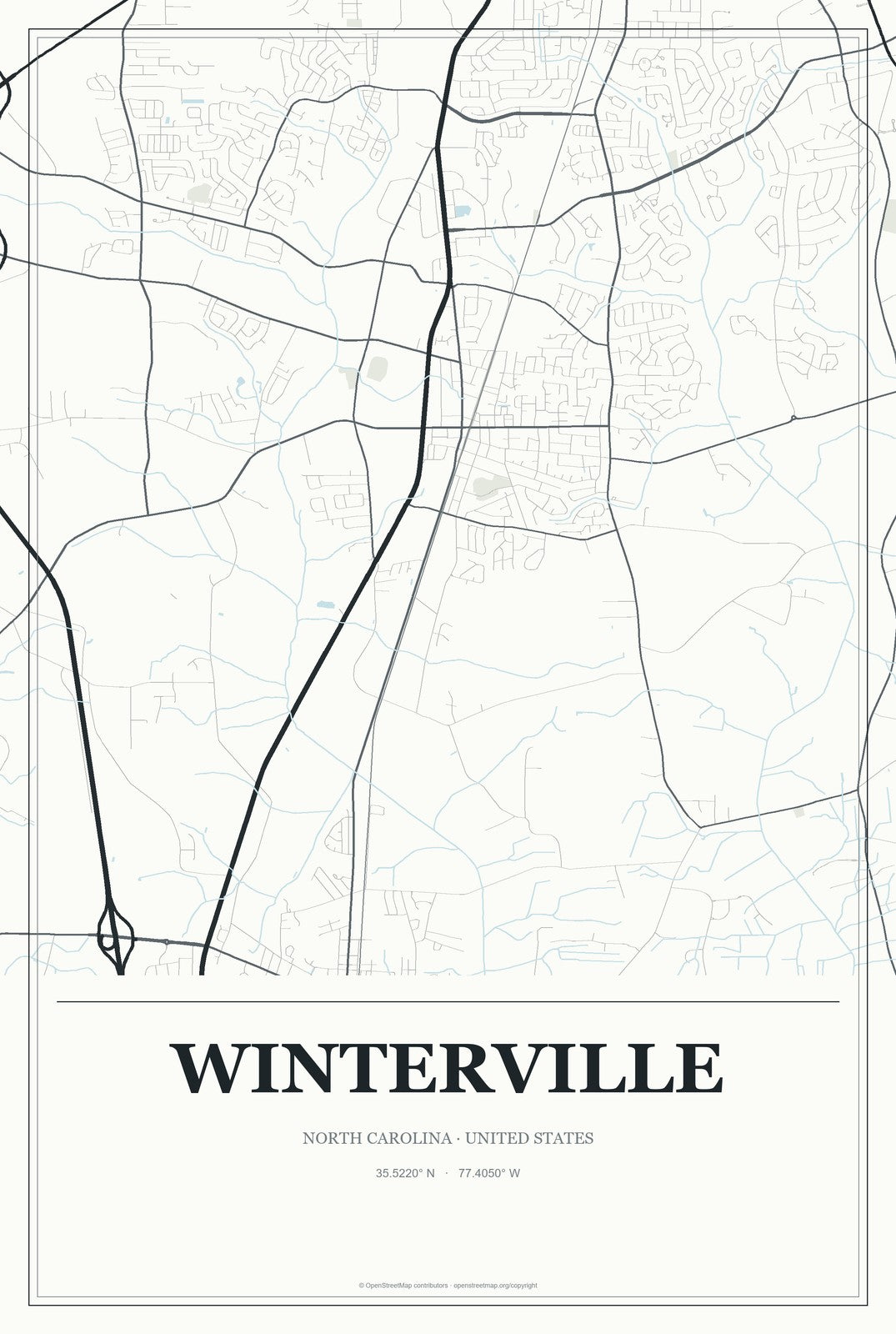 Winterville, North Carolina City Map Aluminum Sign in Gallery Air style