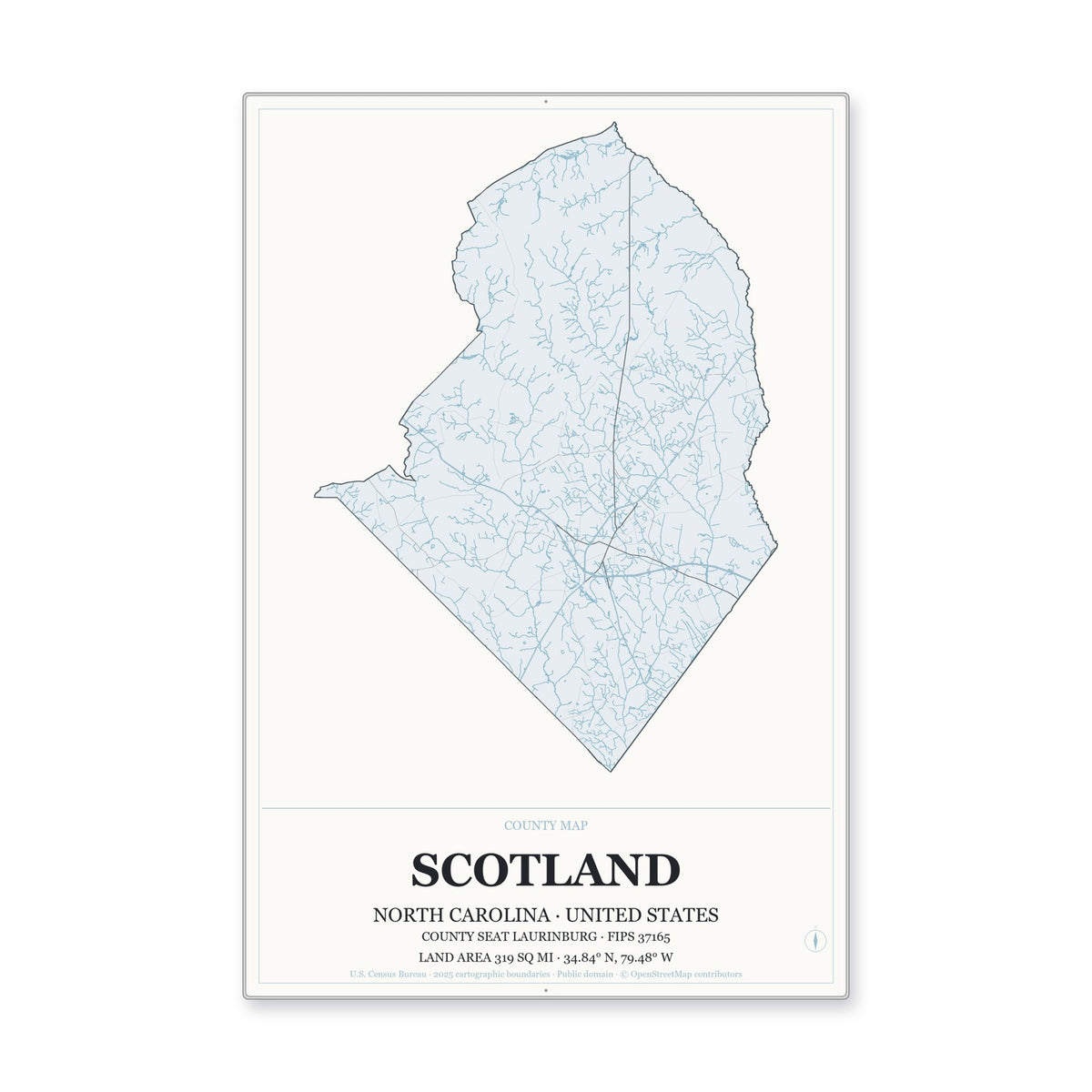 Scotland County, North Carolina Map Aluminum Sign in Gallery Air style