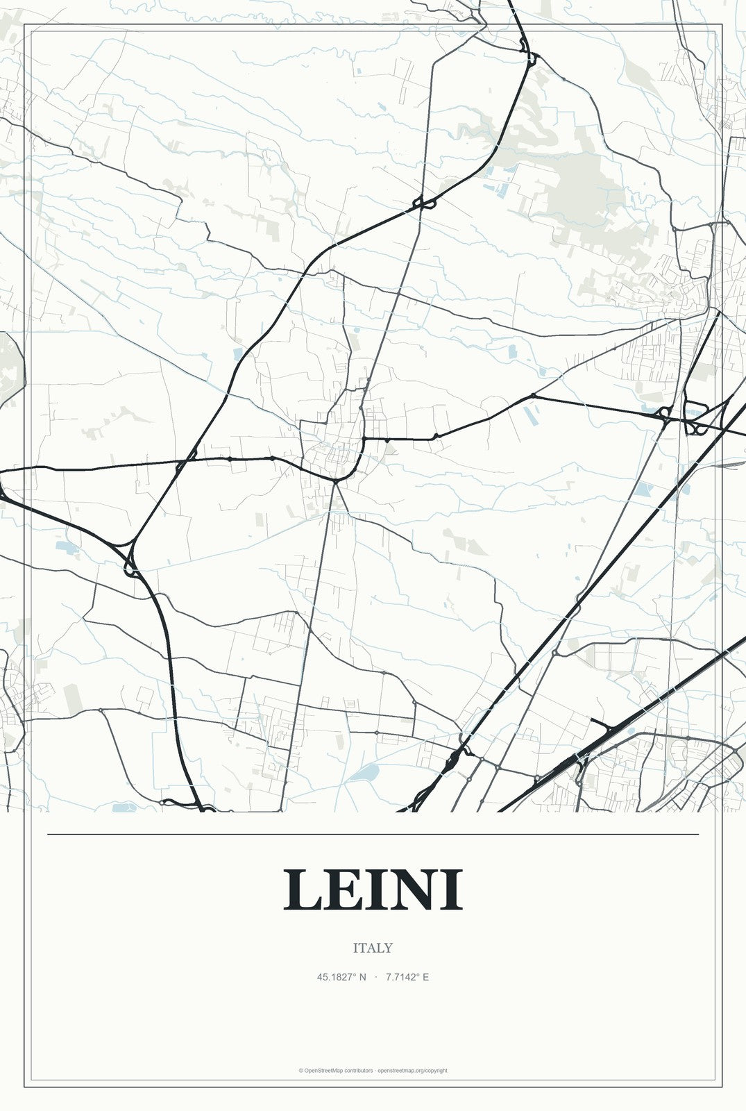 Leini, Italy City Map Aluminum Sign in Gallery Air style