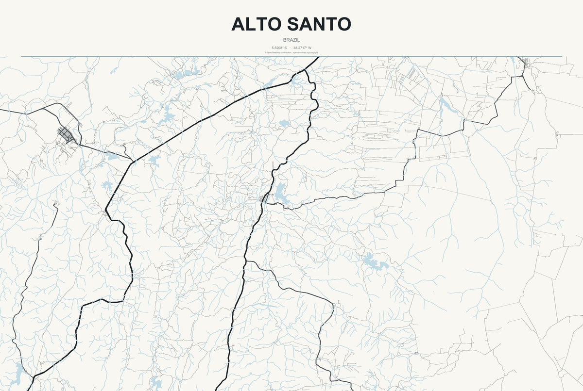 Alto Santo, Brazil City Map Aluminum Sign in Headline Atlas style