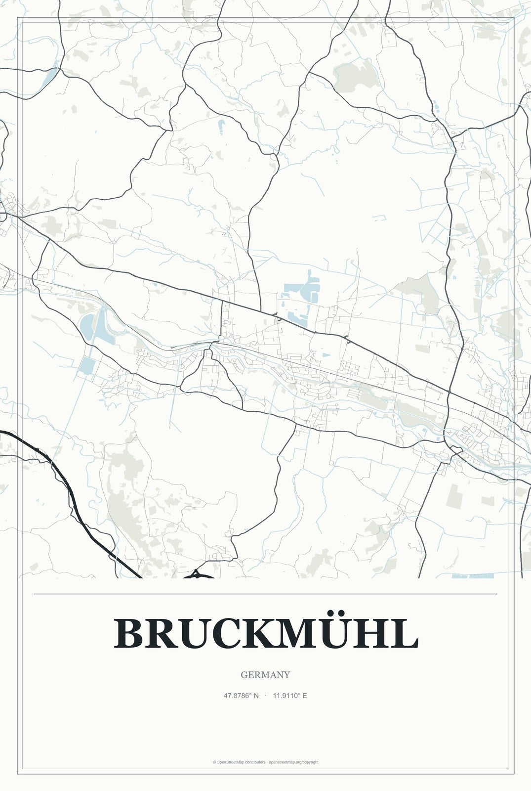 Bruckmühl, Germany City Map Aluminum Sign in Gallery Air style