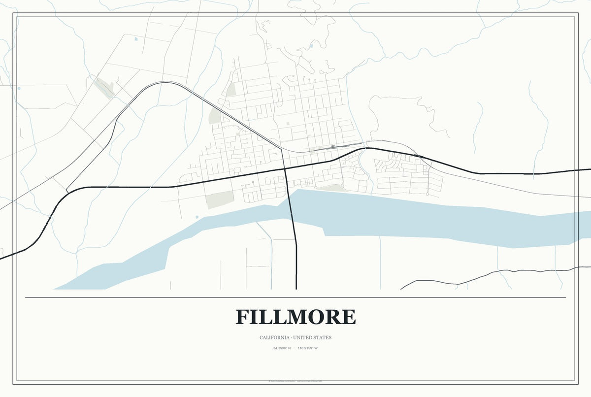 Fillmore, California City Map Aluminum Sign in Gallery Air style