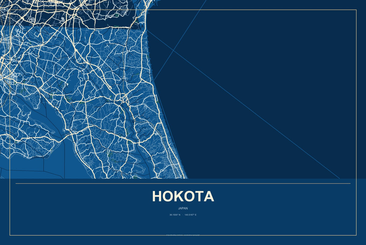 Hokota, Japan City Map Aluminum Sign in Harbor Cobalt style