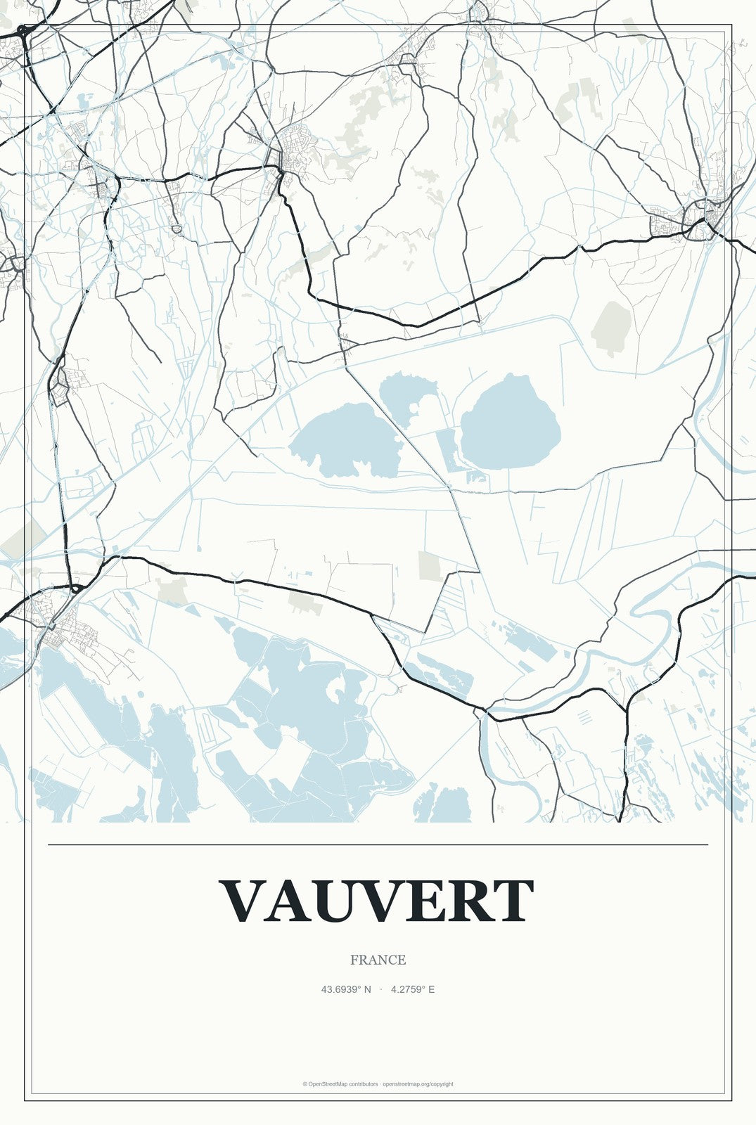 Vauvert, France City Map Aluminum Sign in Gallery Air style