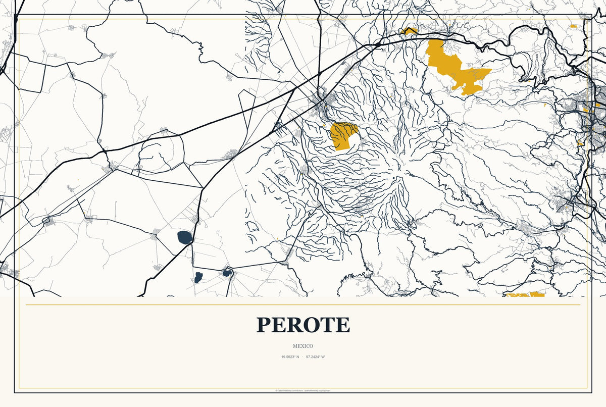 Perote, Mexico City Map Aluminum Sign in Citrine Modern style