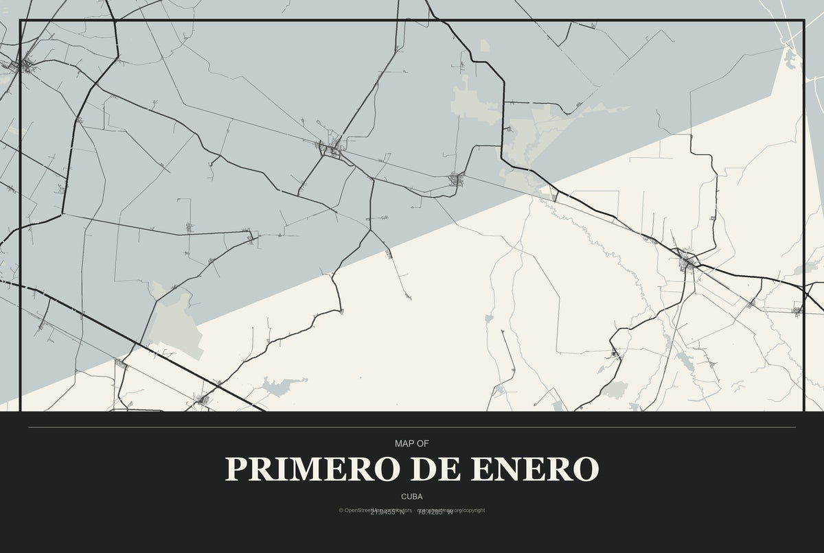 Primero de Enero, Cuba City Map Aluminum Sign in Museum Plaque style