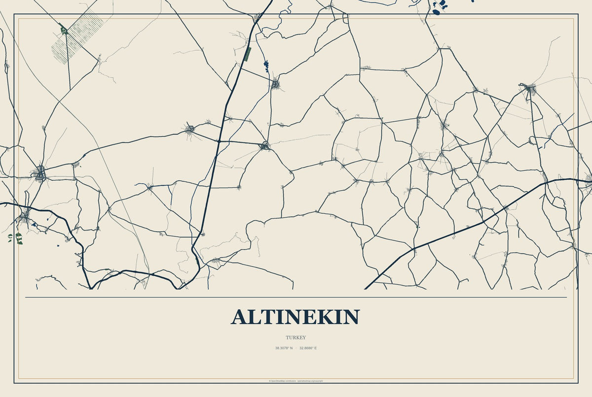 Altınekin, Turkey City Map Aluminum Sign in Coastal Cutout style