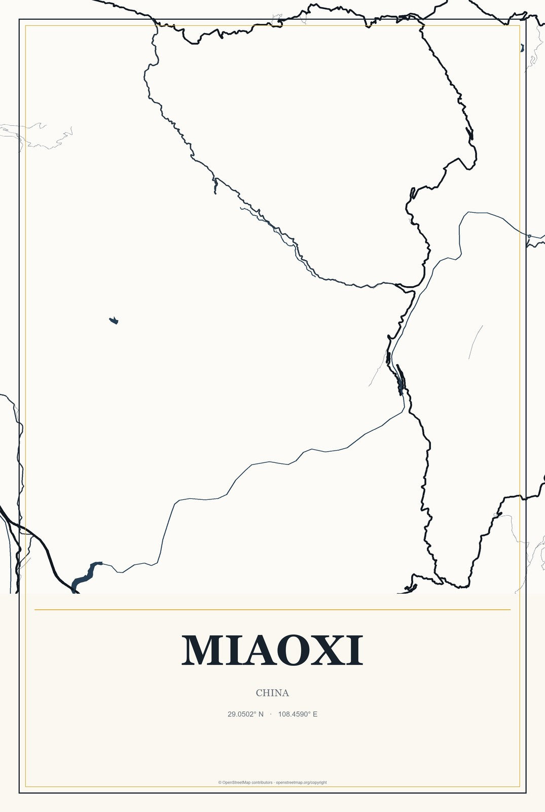 Miaoxi, China City Map Aluminum Sign in Citrine Modern style