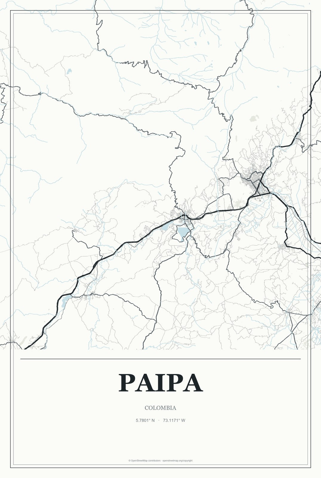 Paipa, Colombia City Map Aluminum Sign in Gallery Air style