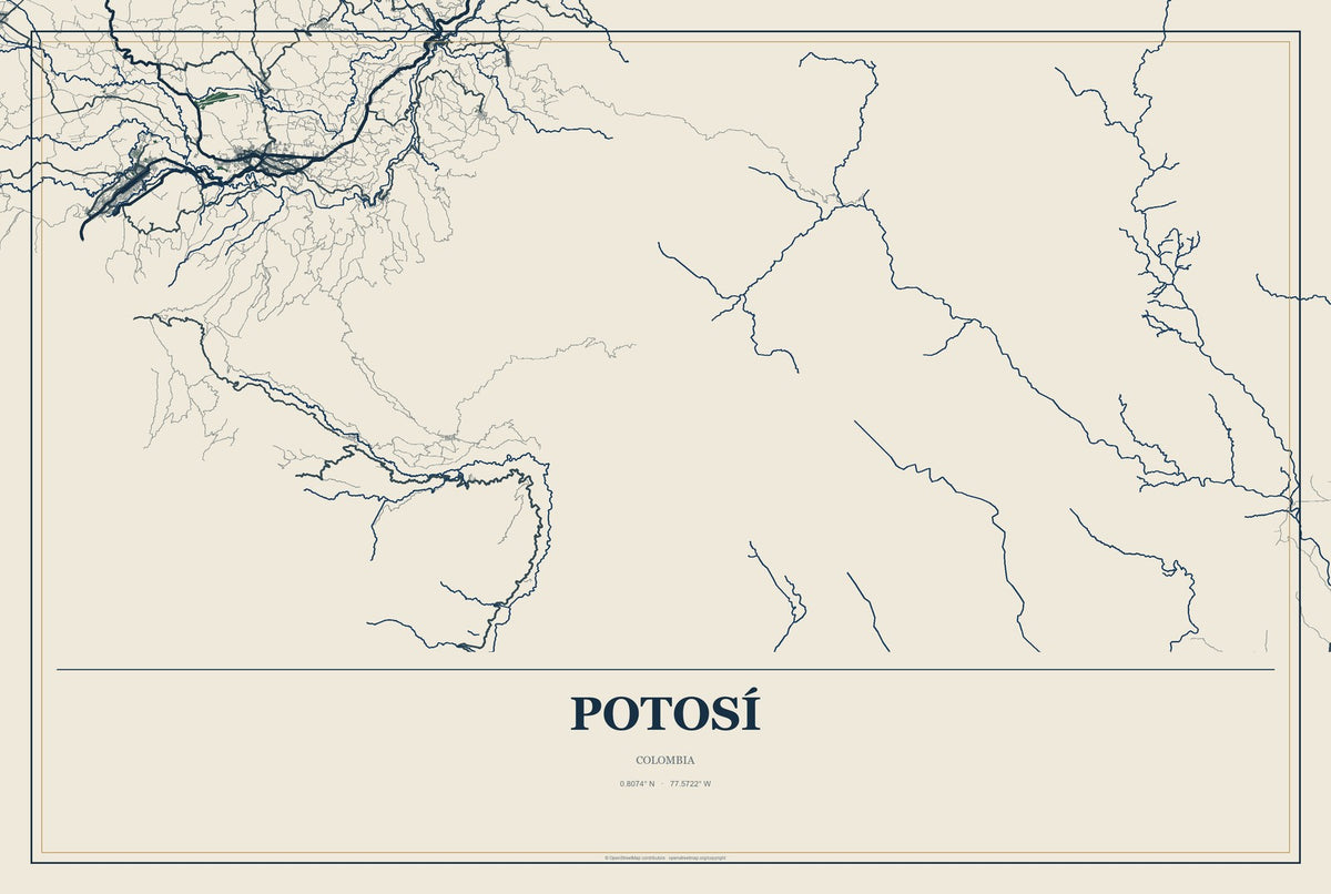 Potosí, Colombia City Map Aluminum Sign in Coastal Cutout style