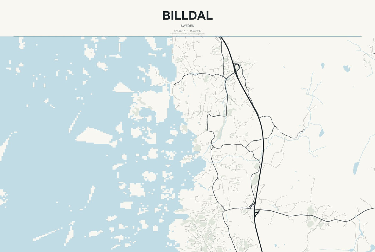 Billdal, Sweden City Map Aluminum Sign in Headline Atlas style