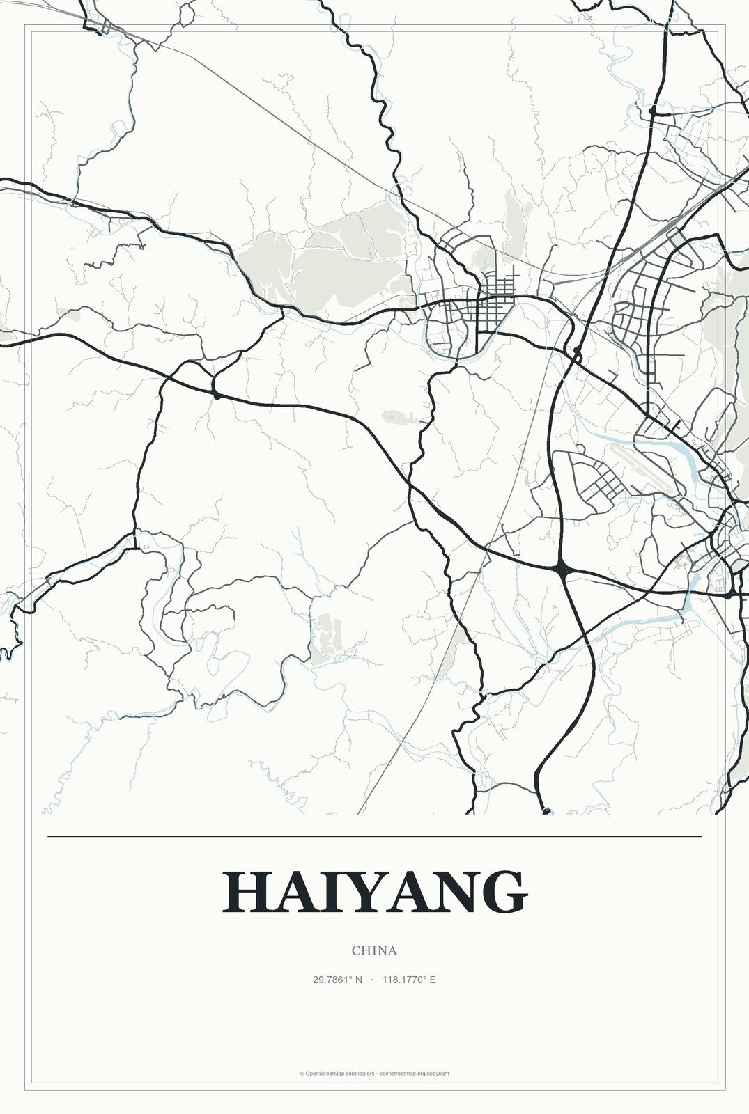 Haiyang, China City Map Aluminum Sign in Gallery Air style