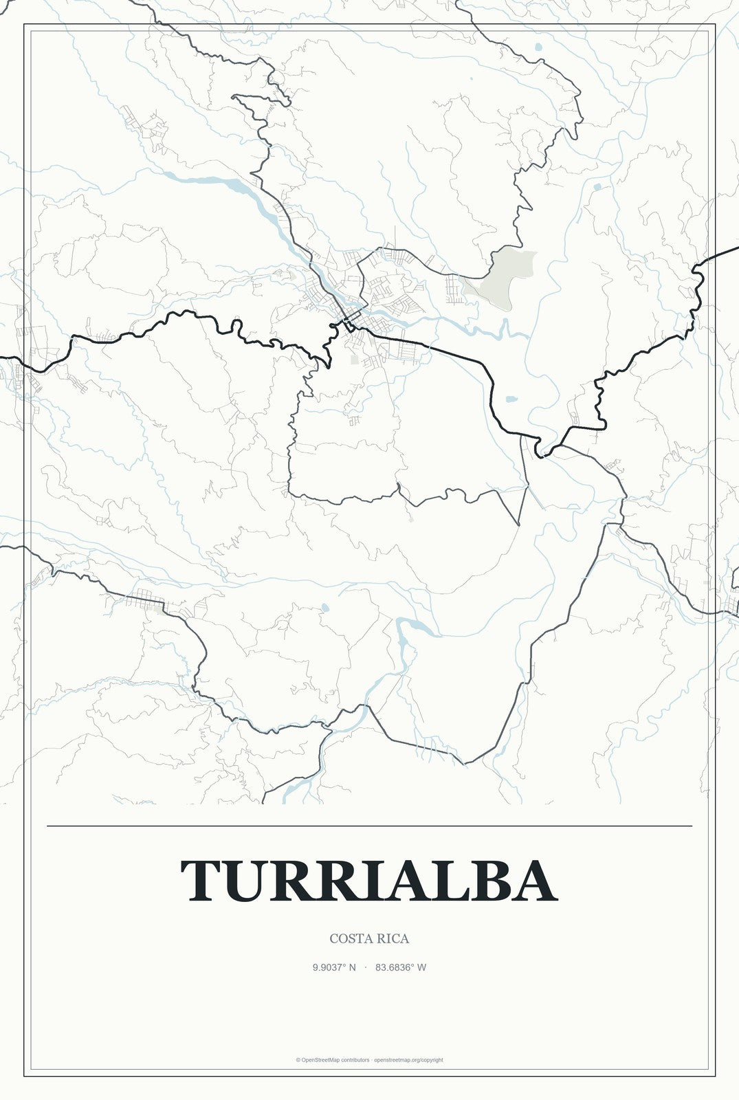 Turrialba, Costa Rica City Map Aluminum Sign in Gallery Air style