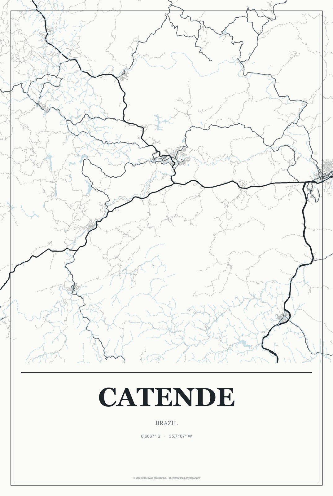Catende, Brazil City Map Aluminum Sign in Gallery Air style