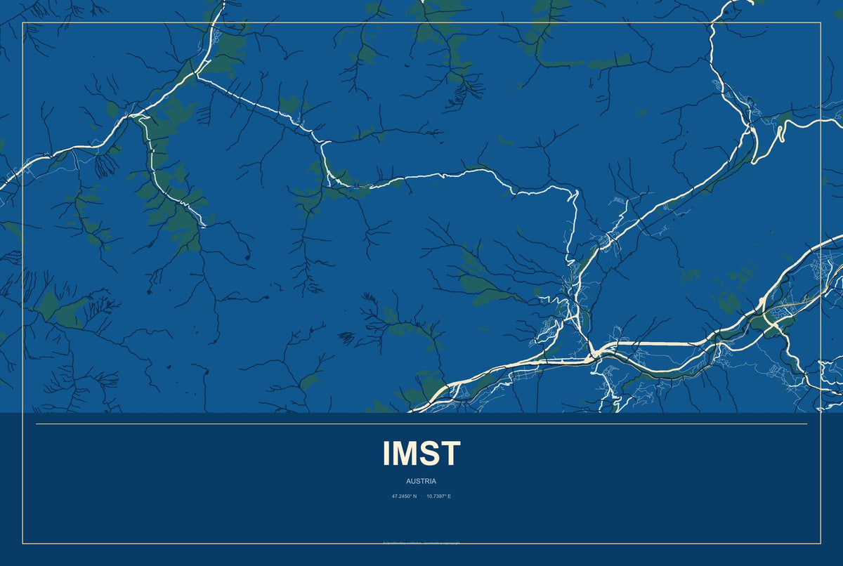 Imst, Austria City Map Aluminum Sign in Harbor Cobalt style