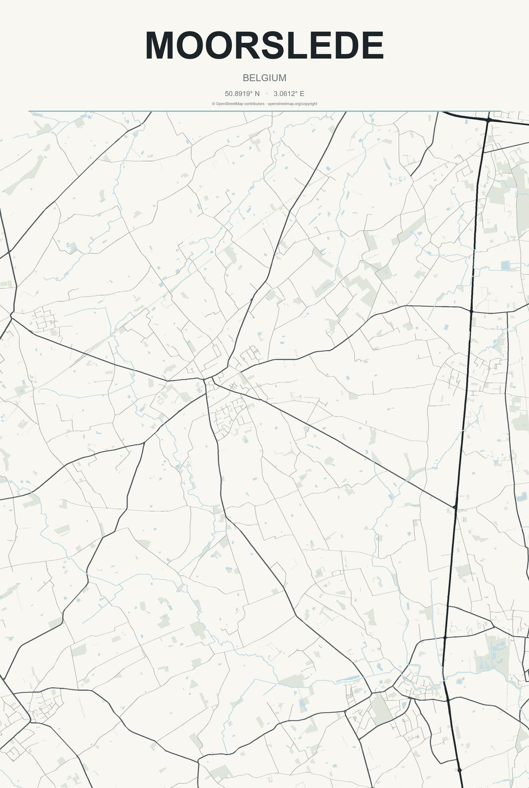 Moorslede, Belgium City Map Aluminum Sign in Headline Atlas style