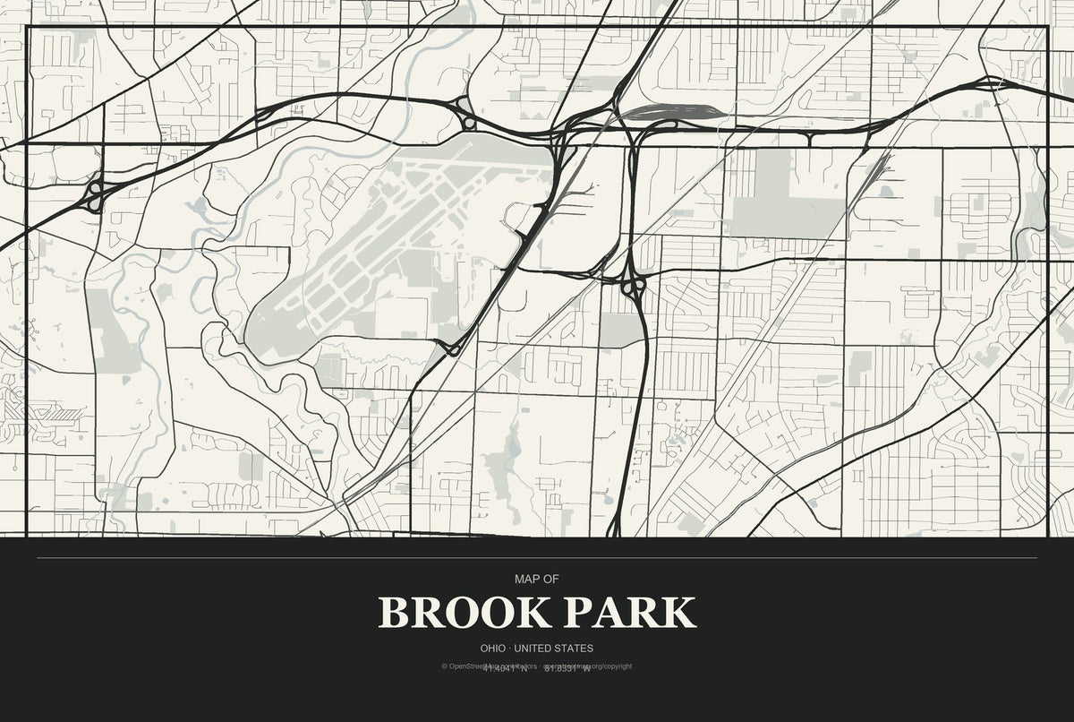 Brook Park, Ohio City Map Aluminum Sign in Museum Plaque style