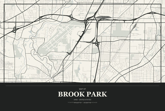 Brook Park, Ohio City Map Aluminum Sign in Museum Plaque style