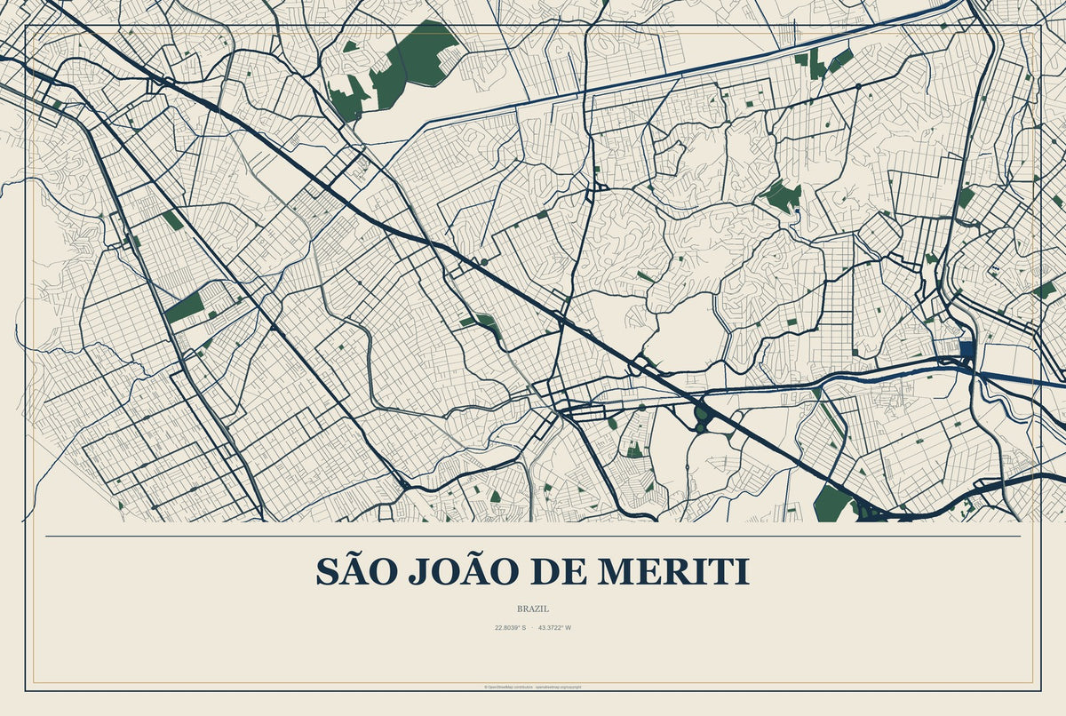 São João de Meriti, Brazil City Map Aluminum Sign in Coastal Cutout style