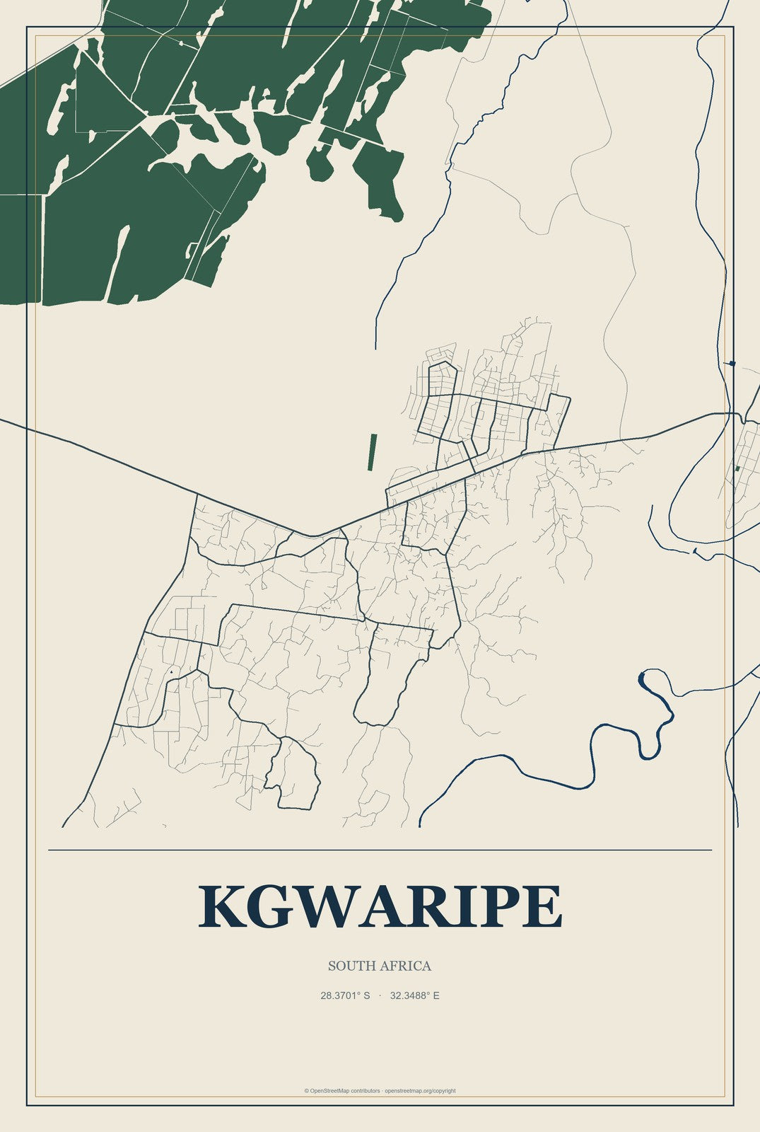 Kgwaripe, South Africa City Map Aluminum Sign in Coastal Cutout style